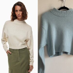 Aritzia Wilfred Free Sz L Merino Wool Light Blue Knit Short Sweater